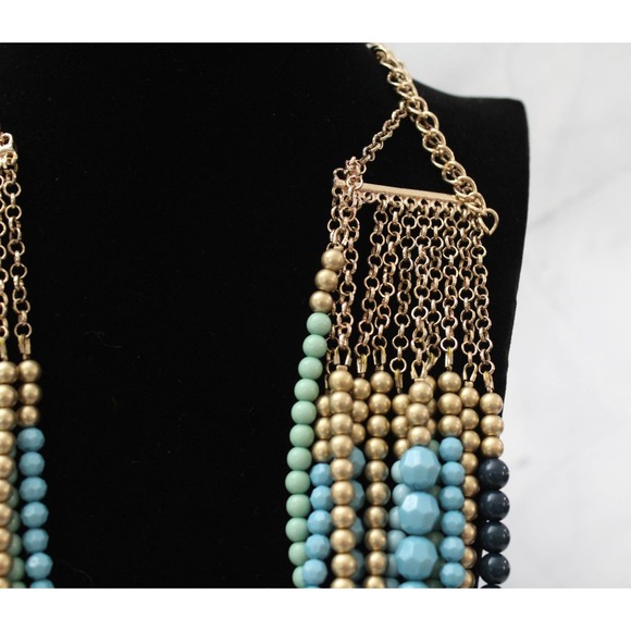 Magnificent 11 Strand Necklace in Shades of Greens, Blues, Gold, Black Beads N73 - Picture 5 of 6